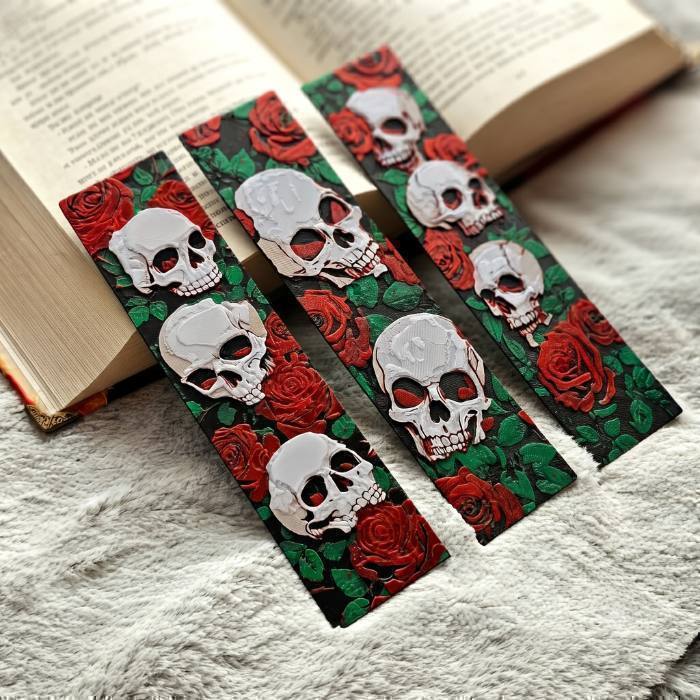Gothic Skull & Rose Bookmarks (Set of 3)